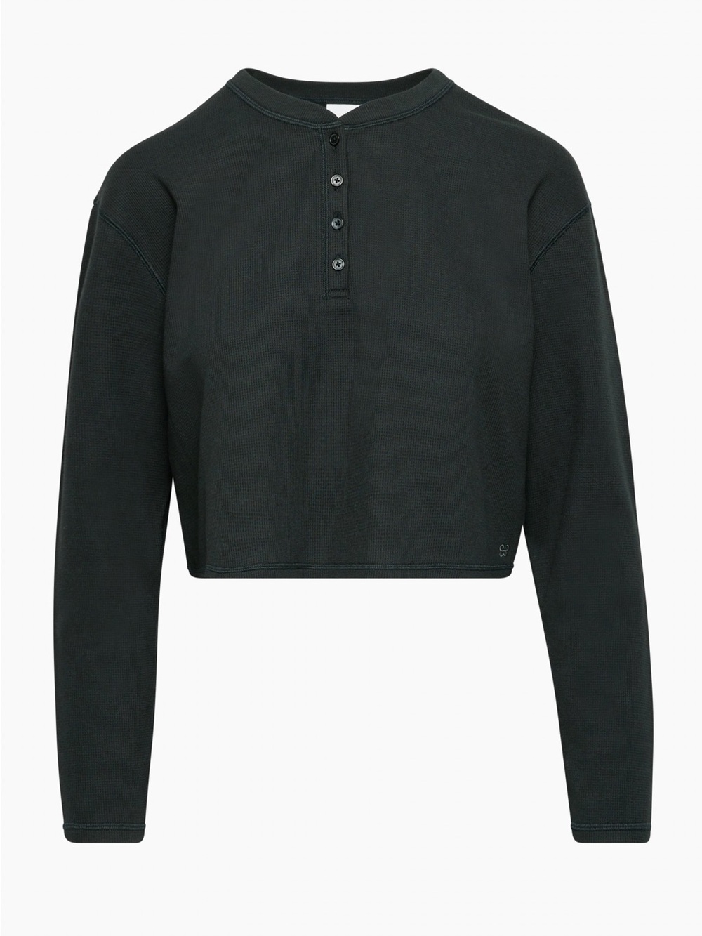 Aritzia/Sunday Best Black Waffle Cropped Long Sleeve Top - Picture 3 of 8